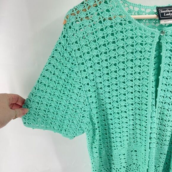 Southern Lady Women's Crochet Open Knit Cardigan large turquoise green - Picture 11 of 12